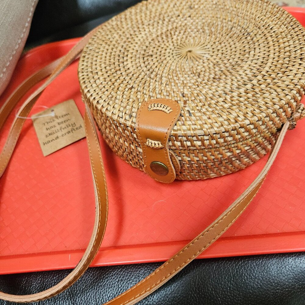BOHO CIRLE BASKET BAG NATURAL TONESMATERIALS WICKER STURDY